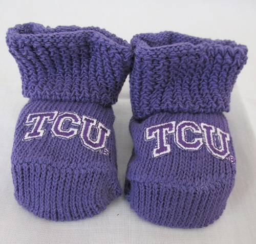TCU Horned Frog Branded Newborn Baby Booties<BR>(Click on picture-FULL DETAILS)